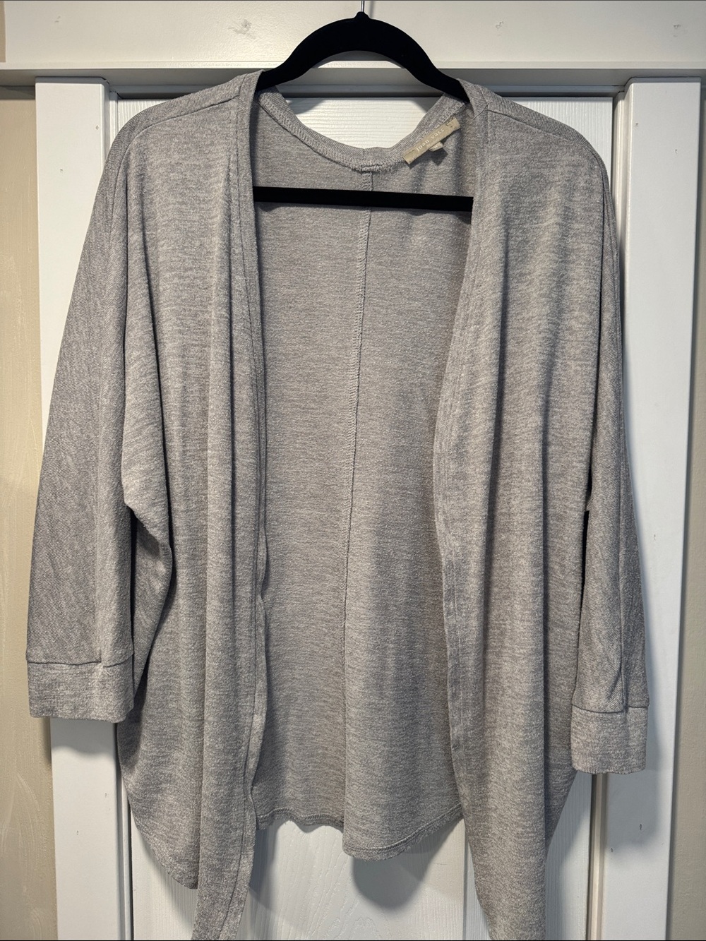 Joan Vass Light Gray Open-Front Cardigan